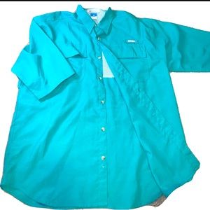 Columbia PFG Vented Short Sleeve Button Up Fishing Shirt Sz M Omni-shade Teal